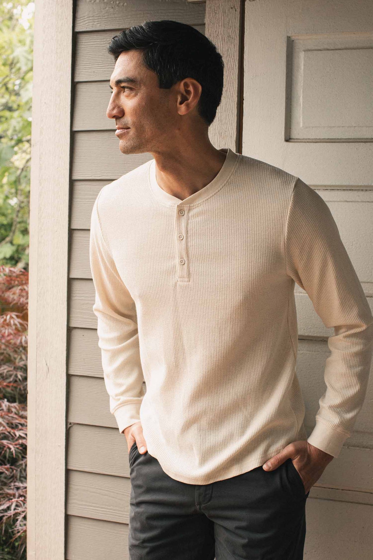 Men's Recycled Waffle Henley / Ivory