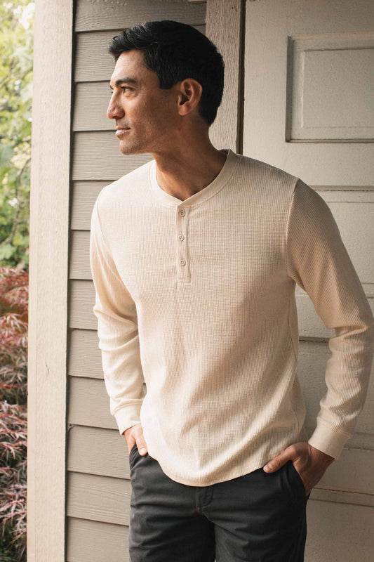 Men's Recycled Waffle Henley / Ivory