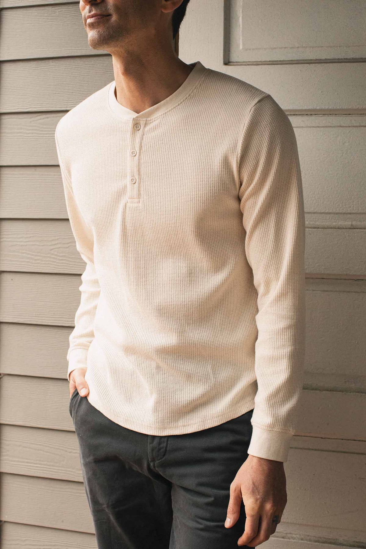 Men's Recycled Waffle Henley / Ivory