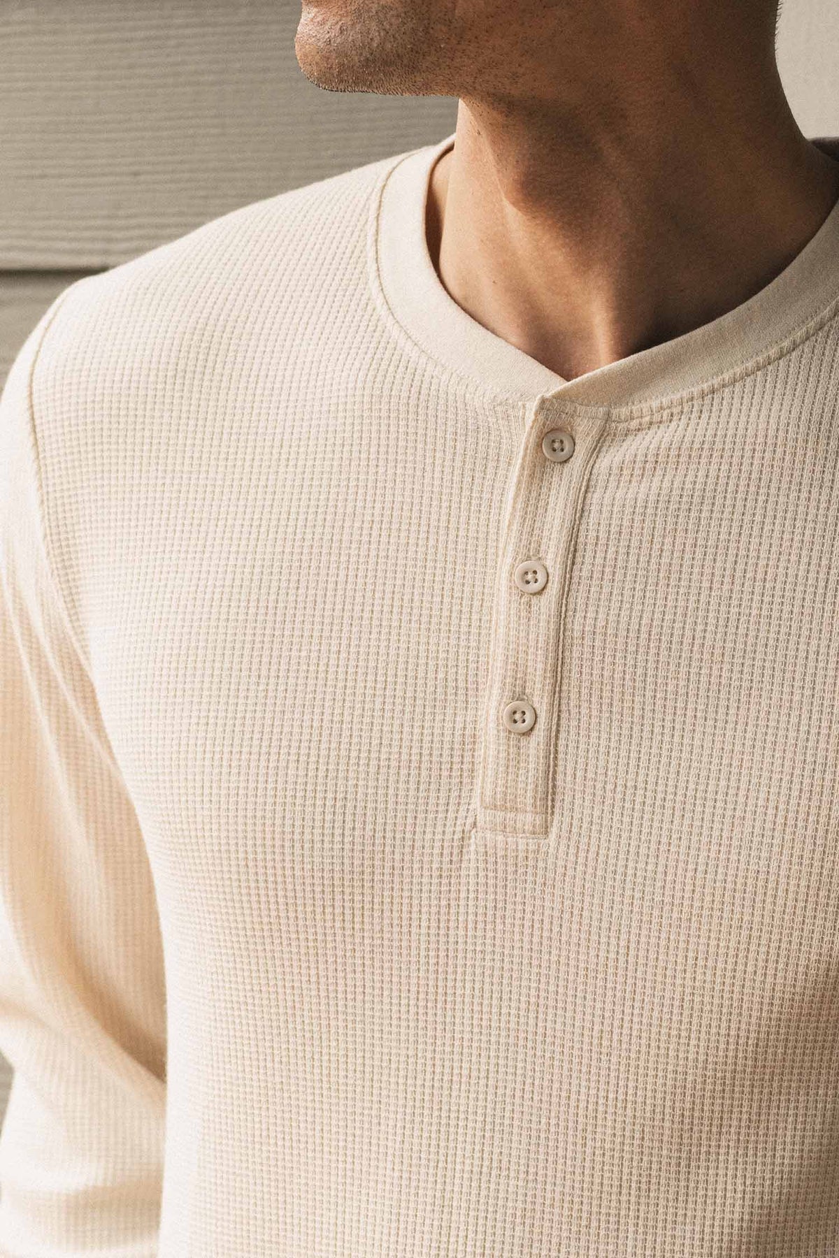 Men's Recycled Waffle Henley / Ivory