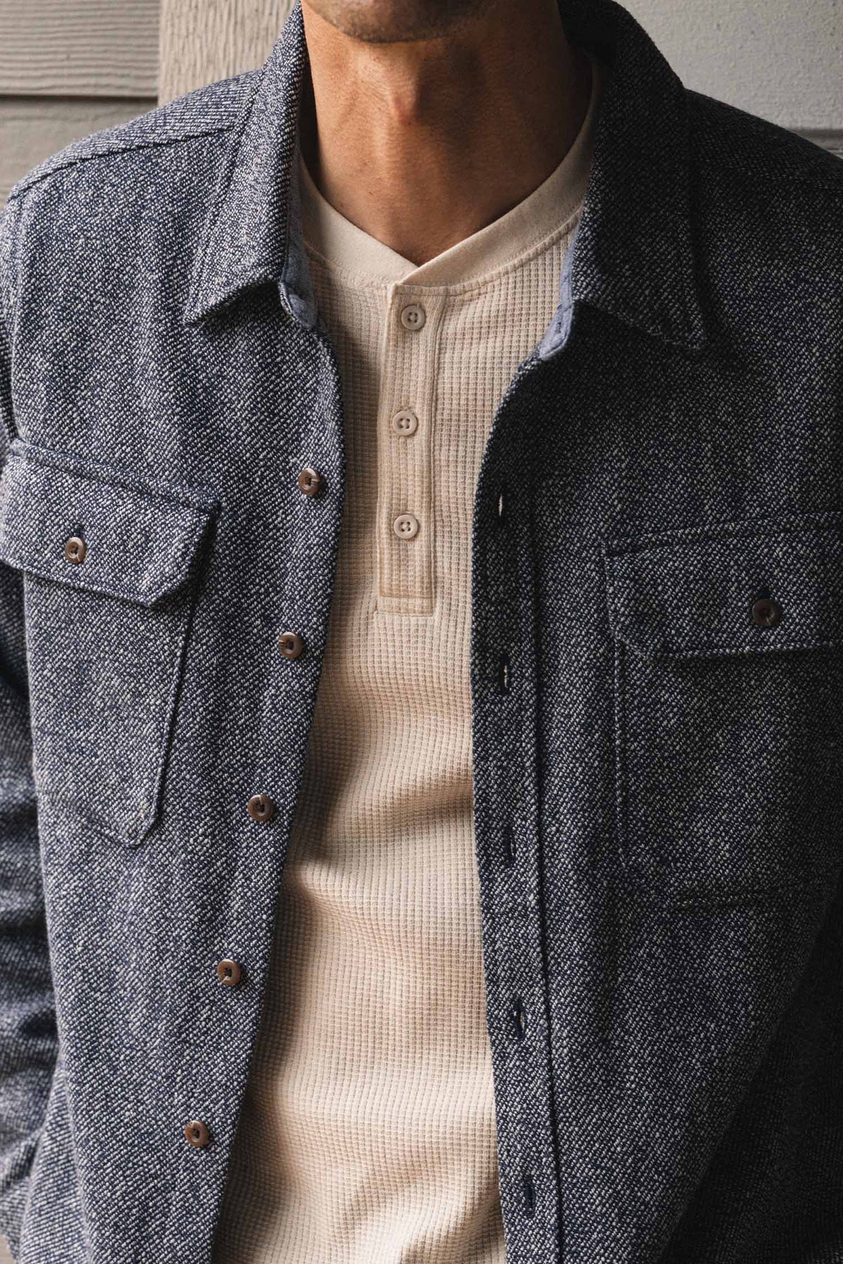 Men's Recycled Waffle Henley / Ivory